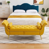 ZNTS Yellow, PU Leather, Metal Feet Upholstered Ottoman Bedroom Lounge Ottoman Flip Top Storage Sofa 74324756