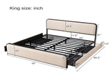 Modern Metal Bed Frame with Curved Upholstered Headboard and Footboard Bed with 4 Storage Drawers, N701P229017B