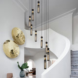 Modern Industrial Multi-Light Pendant Chandelier - 9-Light Black and Gold Adjustable Ceiling Light W1340P233176