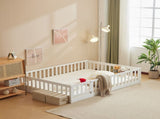 White Full-Size Wooden Toddler Crib Bed with Door & Floorboard Convertible Kids Safety Bed 91517336