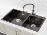Stainless Steel Kitchen Sink, 32x19 Double Bowl in Black, Overmount Handmade Sink, with US 87676543