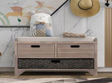 Storage Bench with Removable Basket and 2 Drawers, Fully Assembled Shoe Bench with Removable Cushion 20282827