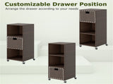 Mix Brown PE Rattan Outdoor Storage Cabinet, 3-Shelf with Removable Drawer & Lockable Wheels 16914318