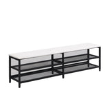 Full size Metal Platform Bed with Two-Tier Storage Shelves, Wooden Storage Cabinet, Black N737P199334B