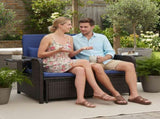 Patio Rattan Daybed Set, 2-in-1 Wicker Loveseat Sofa with Multipurpose Ottoman & Retractable Side 11310805