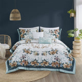 Full/Queen 5 Piece Cotton Floral Comforter Set with Throw Pillows B035128865