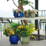 Handmade Solid Blue Glazed Ceramic Planter Set of 3, 15/12/9 Inch Diameter, for Succulents & Flowers W3273P321546