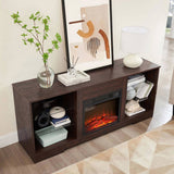 TV Stand Electric Fireplace TV Stand Glass Shelves, 3D Fireplace TV Stand LED Lights Wood W2275P257463