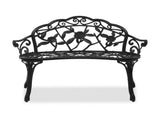 Outdoor Cast Aluminum Patio Bench, Porch Bench Chair with Curved Legs Rose Pattern, Black 50857414