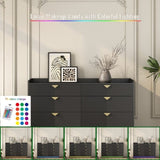 8 Drawer Double Dresser for Bedroom with LED, Modern Dressers Chest of Drawers with Fluted Panel, W1321P201215