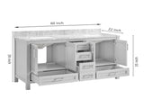 60 in Undermount Double Sinks Bathroom Storage Cabinet with Carrara Natural Marble Top W1059P170420