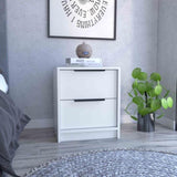 Kaia Nightstand , End Table, Side Table Two Drawers, Metal Handle -White B20091876