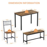 ZNTS Dining Table Set, Barstool Dining Table with 2 Benches 2 Back Chairs, Industrial Dining Table for W1668P152537