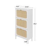 ZNTS Natural Rattan 3 Door Shoe Rack, Freestanding Modern Shoe Storage Cabinet, for Entryway W688106928