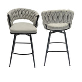 28" Bar Chair Linen Woven Bar Stool Set of 2,Black legs Barstools No Adjustable Kitchen Island 10838002