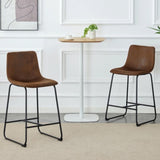 A set of 2 Retro Brown Suede Bar Chairs,Comfortable stools suitable for industrial and vintage style W3226P279063