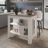 Taupe and White Kitchen Island with Open Storage B062P252194
