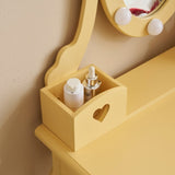 Kids Vanity Set with Mirror and Lights and Stool, 5 Storage Drawers, Pretend Play Princess Makeup 09083771