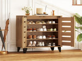 24" Farmhouse Shoe Cabinet with 2 Louvered Doors - 4-Tier Shelves, 3 Adjustable Layers 29651966