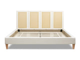 Toscana Queen Upholstered Cane Back Platform Bed, Antique White Polyester B2719P385736