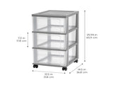 3-Drawer Narrow Plastic Storage Drawer Cart, Gray, Set of 2 49620302