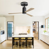 ZNTS 52 Inch Modern Flush Mount Ceiling Fan with led light and Remote Control, 3 ABS Blades Noiseless W882P195911