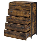 ZNTS Rustic Oak and Black Chest with 5-Drawer B062P189229