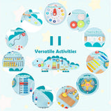 11-in-1 Dinosaur Activity Wall Busy Board Panels-- Wooden Sensory Toy-Blue 29392813