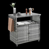 Outdoor Wicker Bar Cart, Patio Wine Serving Cart w/Wheels , Rolling Rattan Beverage Bar Counter W640P175463
