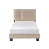 ZNTS 1pc Twin Platform Bed Light Brown Velvet Upholstered Adjustable Height Headboard Button Tufted Solid B011P203575