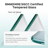 34" W x 58" H Frameless Folding Pivot Bathtub Door, 1/4" Thick SGCC Clear Tempered Glass Door, W1552P173132