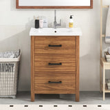 24'' Bathroom Vanity with Ceramic Basin Sink, Modern Bathroom Storage Cabinet with 3 Drawers, N710P243315P