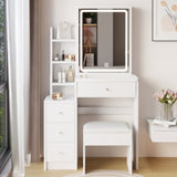 ZNTS Small Size Left Bedside Cabinet Vanity Table + Cushioned Stool, Extra Large Touch Control Sliding 50990177