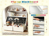 Kids Toy Storage Organizer with Flip Chalkboard, Rolling Drawers & Hanging Rods, Rounded Edge 16852452