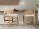 28" Farmhouse Barstools Set of 2,Upholstered Armless Iron Counter Stools with Natural Rattan N762P411404D