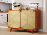 Mid Century Boho Freestanding Accent Cabinet, Handmade Paper Rope Woven Push-to-Open Double Doors, , W2557P515200