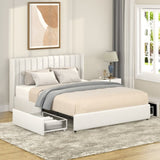 Same as B083P156197 Anda Patented 2-Drawers Storage Bed Queen Size Ivory Boucle Upholstered Platform B191P191660
