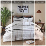 Cotton Printed Comforter Set with Trims Black/White King/Cal King B03596417