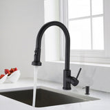 Stainless Steel Pull Down Kitchen Faucet with Soap Dispenser Matte Black JYBB41202MB