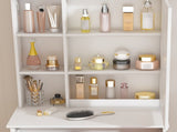 Modern Mini Dressing Table with LED-lit Mirror & Hidden Storage,Includes Padded Stool,Adjustable 71257421