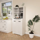 White Buffet Cabinet with Hutch - Modern Farmhouse Kitchen Storage Sideboard with 2 Drawers & Barn W2700P300564