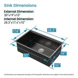 Stainless Steel Kitchen Sink, 30x19 Single Bowl, Undermount Handmade Sink in Black, with Cutting T3177P296195