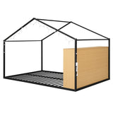 Full Size Metal Bed House Bed Frame with Shelves and Lights, Black N737P176706B