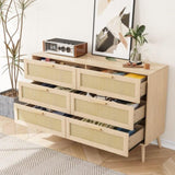 Rattan 6 Drawers Chest of Dressers for Bedroom, Modern 6 Drawer Dresser, Wide Chest of Drawers with W1706P189827