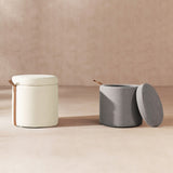 Brandy 14" Round Upholstered Storage Ottoman with Leather Accent, Uptown Gray B2719P269256
