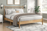 Mid-Century Modern Design Queen Platform Bed 1pc Natural Finish Wooden Bedroom Furniture Vertical B011P233932