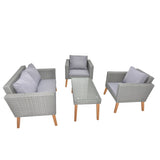 ZNTS 4 Piece Outdoor Patio Furniture Set, Resin Rattan and Acacia Wood Chairs Conversation Furniture Set 96267191