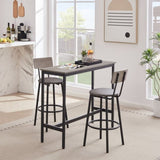 Bar Table Set with 2 Bar stools PU Soft seat with backrest, Grey, 43.31'' L x 15.75'' W x 35.43'' H. W1162103445