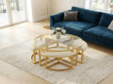 Modern Round Coffee Table Set with 4 Nesting Stools, Tempered Glass Top & Gold Metal Frame, Space N735P525144K