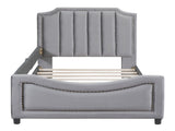 Twin Size Upholstered Daybed with Classic Stripe Shaped Headboard, Gray 56141620